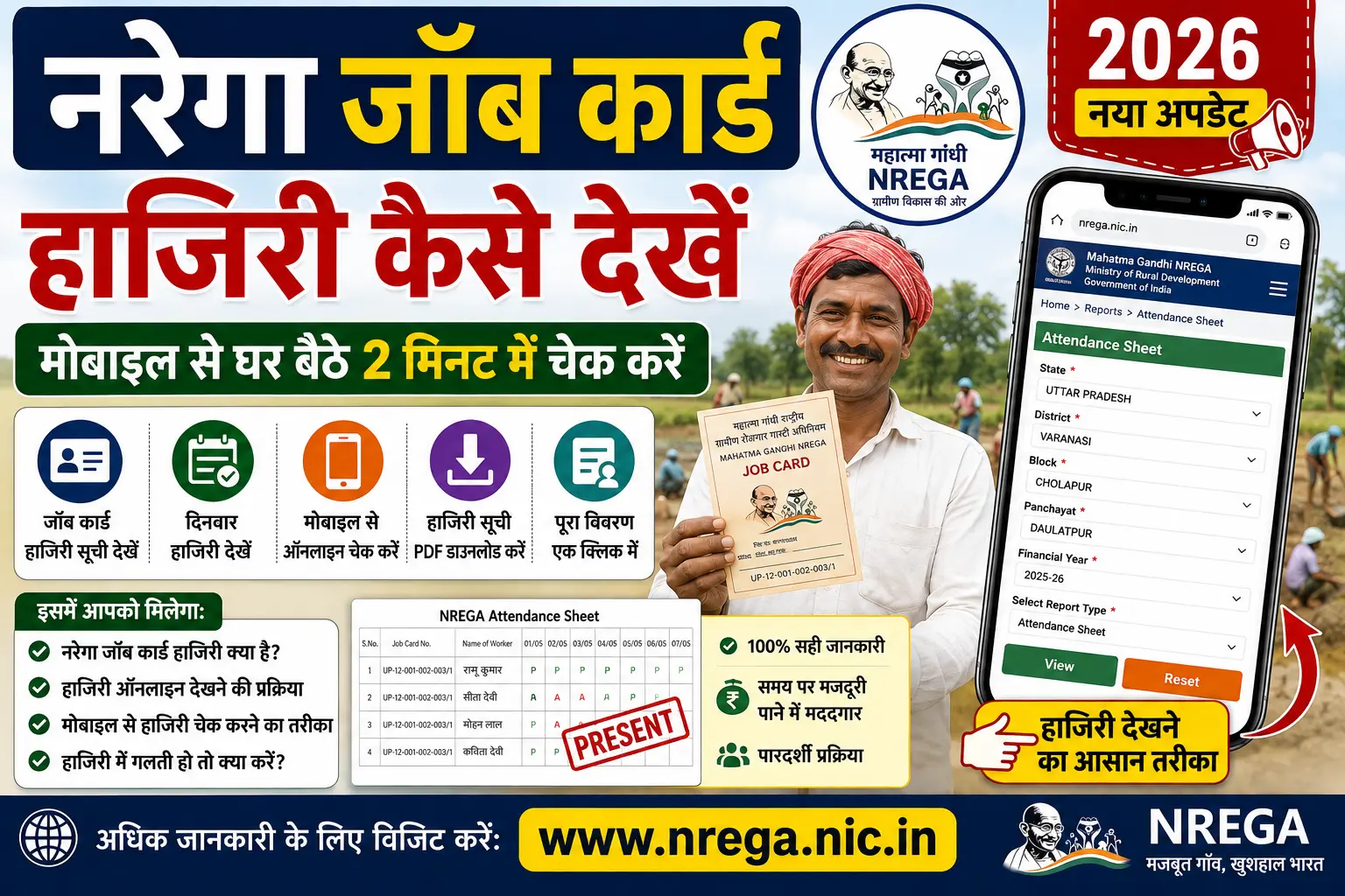 NREGA Job Card Hajiri Kaise Dekhe